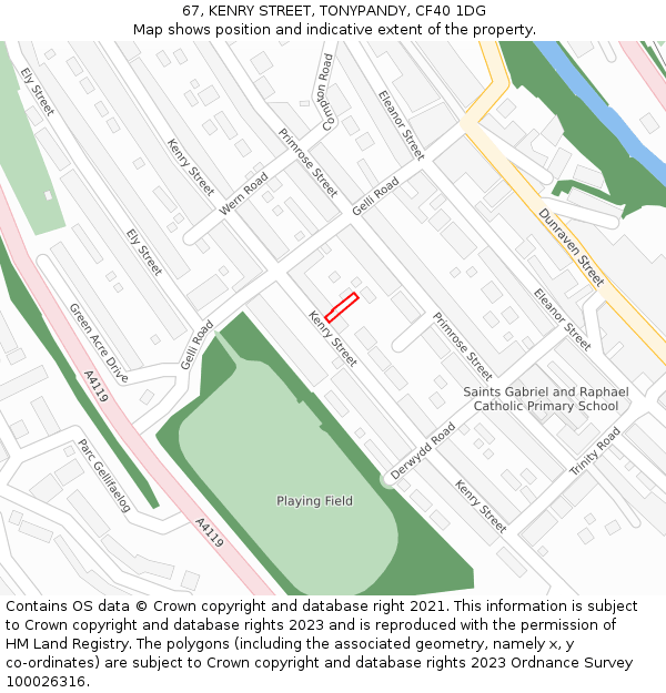67, KENRY STREET, TONYPANDY, CF40 1DG: Location map and indicative extent of plot