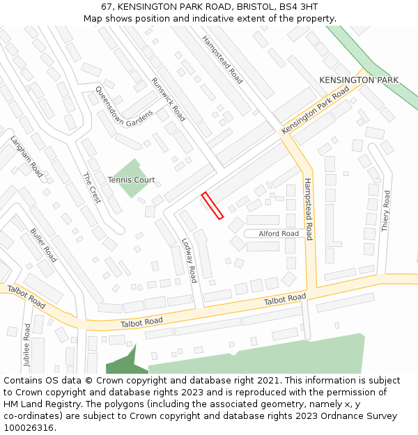 67, KENSINGTON PARK ROAD, BRISTOL, BS4 3HT: Location map and indicative extent of plot