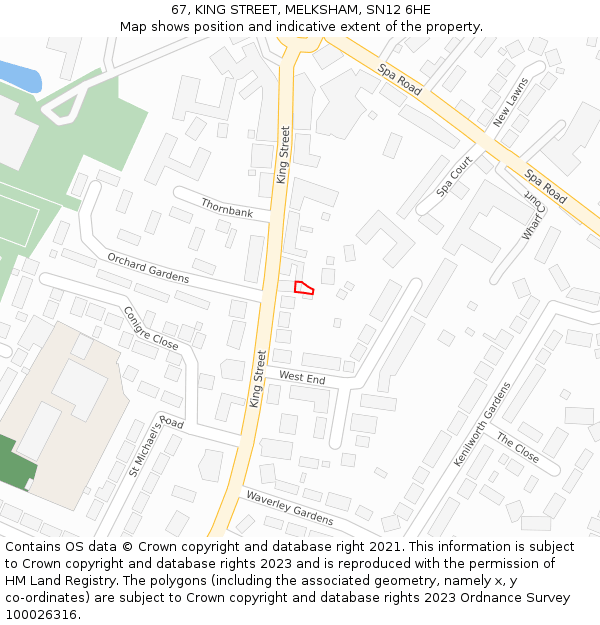 67, KING STREET, MELKSHAM, SN12 6HE: Location map and indicative extent of plot