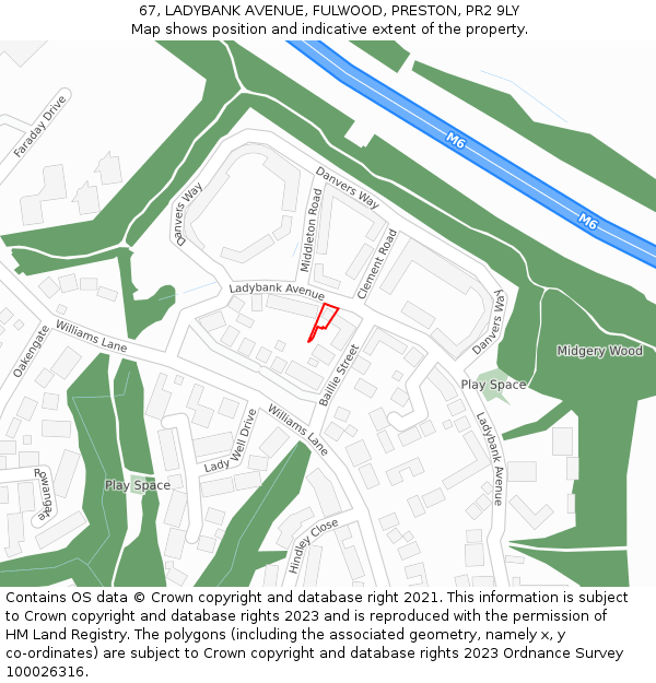 67, LADYBANK AVENUE, FULWOOD, PRESTON, PR2 9LY: Location map and indicative extent of plot
