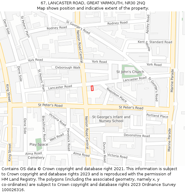 67, LANCASTER ROAD, GREAT YARMOUTH, NR30 2NQ: Location map and indicative extent of plot