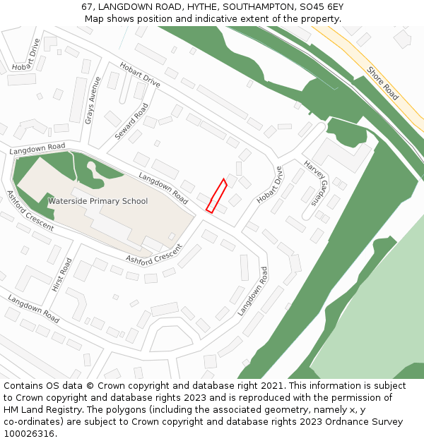 67, LANGDOWN ROAD, HYTHE, SOUTHAMPTON, SO45 6EY: Location map and indicative extent of plot
