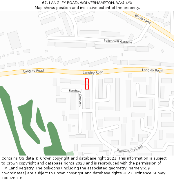 67, LANGLEY ROAD, WOLVERHAMPTON, WV4 4YX: Location map and indicative extent of plot