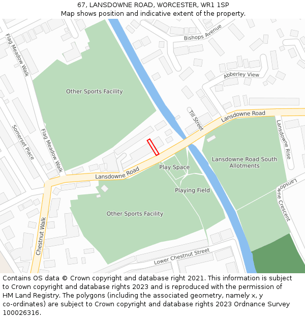 67, LANSDOWNE ROAD, WORCESTER, WR1 1SP: Location map and indicative extent of plot
