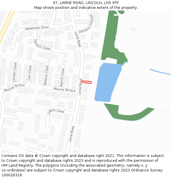 67, LARNE ROAD, LINCOLN, LN5 9TP: Location map and indicative extent of plot