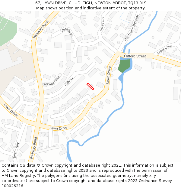 67, LAWN DRIVE, CHUDLEIGH, NEWTON ABBOT, TQ13 0LS: Location map and indicative extent of plot