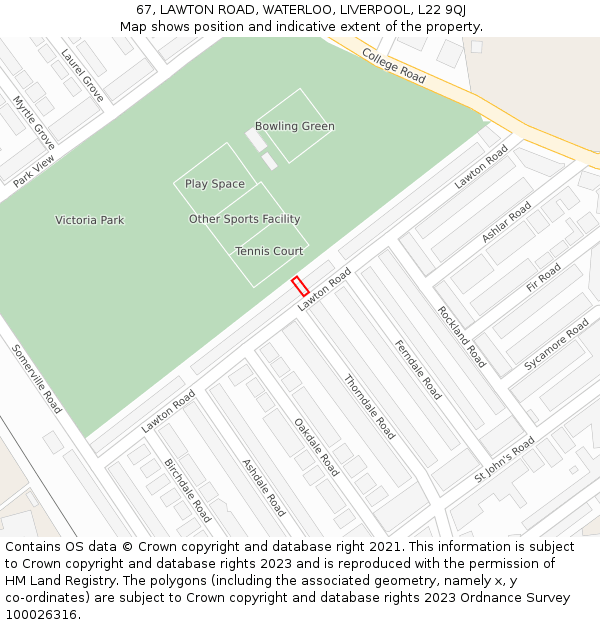 67, LAWTON ROAD, WATERLOO, LIVERPOOL, L22 9QJ: Location map and indicative extent of plot