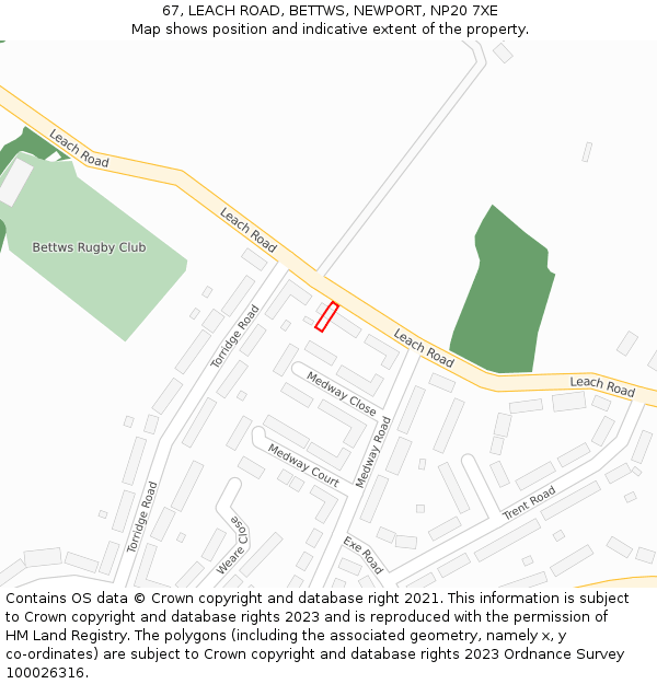 67, LEACH ROAD, BETTWS, NEWPORT, NP20 7XE: Location map and indicative extent of plot
