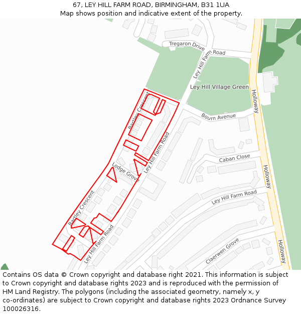 67, LEY HILL FARM ROAD, BIRMINGHAM, B31 1UA: Location map and indicative extent of plot
