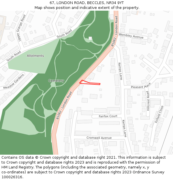 67, LONDON ROAD, BECCLES, NR34 9YT: Location map and indicative extent of plot