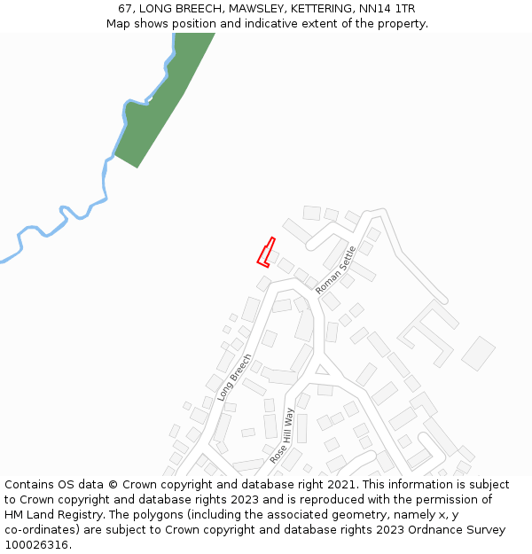 67, LONG BREECH, MAWSLEY, KETTERING, NN14 1TR: Location map and indicative extent of plot