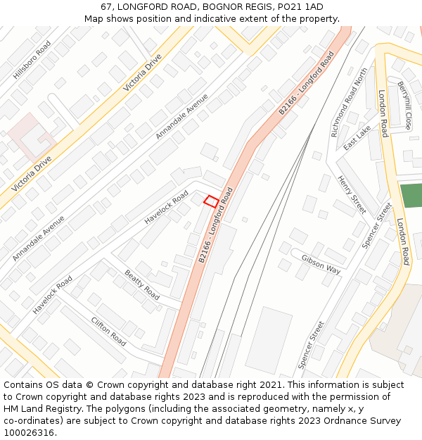 67, LONGFORD ROAD, BOGNOR REGIS, PO21 1AD: Location map and indicative extent of plot