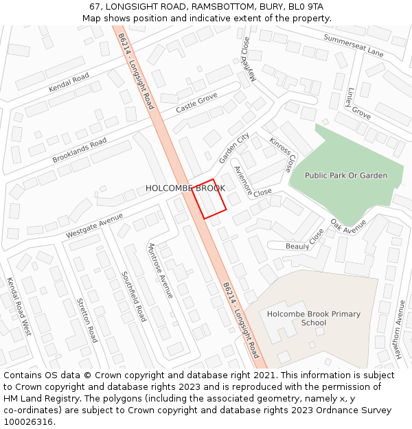 67, LONGSIGHT ROAD, RAMSBOTTOM, BURY, BL0 9TA: Location map and indicative extent of plot