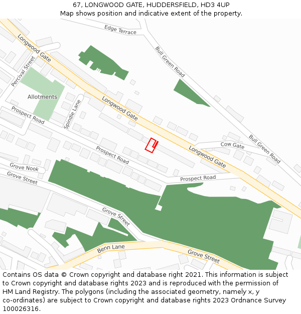 67, LONGWOOD GATE, HUDDERSFIELD, HD3 4UP: Location map and indicative extent of plot
