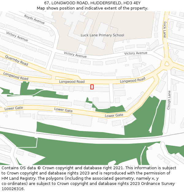 67, LONGWOOD ROAD, HUDDERSFIELD, HD3 4EY: Location map and indicative extent of plot