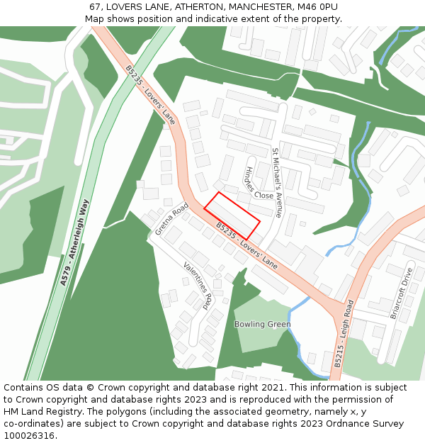 67, LOVERS LANE, ATHERTON, MANCHESTER, M46 0PU: Location map and indicative extent of plot