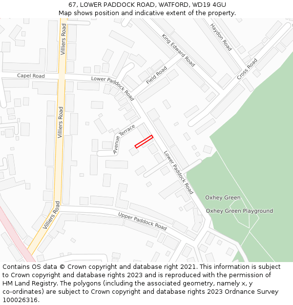 67, LOWER PADDOCK ROAD, WATFORD, WD19 4GU: Location map and indicative extent of plot
