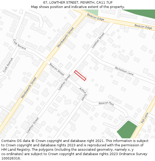 67, LOWTHER STREET, PENRITH, CA11 7UF: Location map and indicative extent of plot