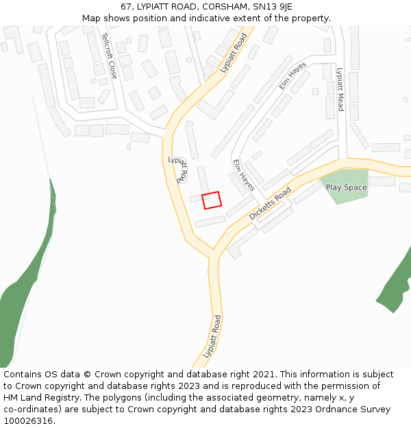 67, LYPIATT ROAD, CORSHAM, SN13 9JE: Location map and indicative extent of plot