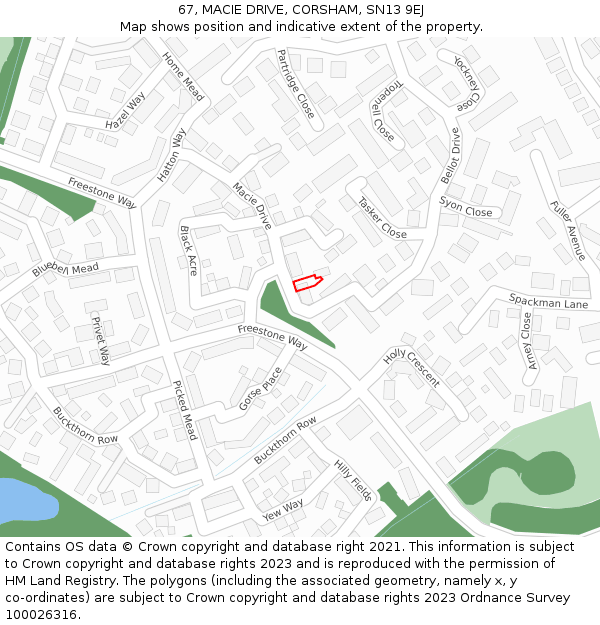 67, MACIE DRIVE, CORSHAM, SN13 9EJ: Location map and indicative extent of plot