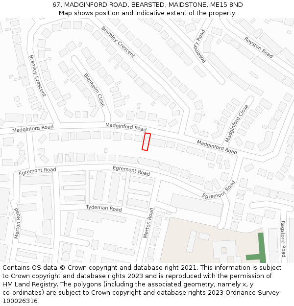 67, MADGINFORD ROAD, BEARSTED, MAIDSTONE, ME15 8ND: Location map and indicative extent of plot