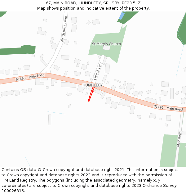 67, MAIN ROAD, HUNDLEBY, SPILSBY, PE23 5LZ: Location map and indicative extent of plot