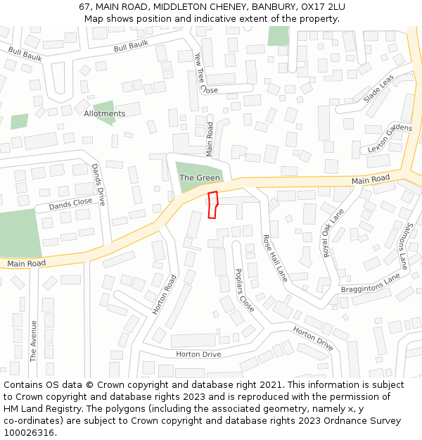 67, MAIN ROAD, MIDDLETON CHENEY, BANBURY, OX17 2LU: Location map and indicative extent of plot
