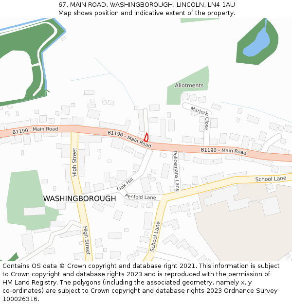 67, MAIN ROAD, WASHINGBOROUGH, LINCOLN, LN4 1AU: Location map and indicative extent of plot
