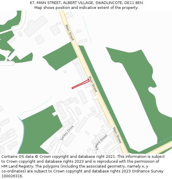 67, MAIN STREET, ALBERT VILLAGE, SWADLINCOTE, DE11 8EN: Location map and indicative extent of plot