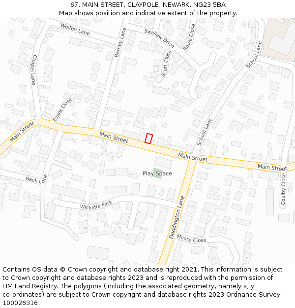 67, MAIN STREET, CLAYPOLE, NEWARK, NG23 5BA: Location map and indicative extent of plot