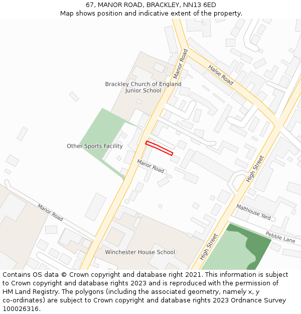 67, MANOR ROAD, BRACKLEY, NN13 6ED: Location map and indicative extent of plot