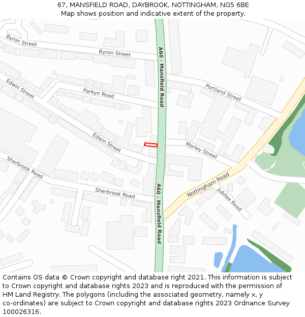 67, MANSFIELD ROAD, DAYBROOK, NOTTINGHAM, NG5 6BE: Location map and indicative extent of plot