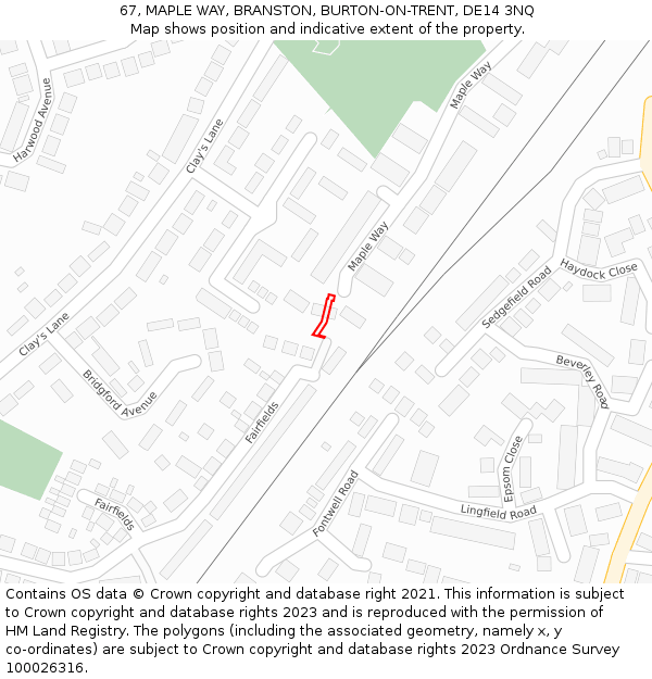 67, MAPLE WAY, BRANSTON, BURTON-ON-TRENT, DE14 3NQ: Location map and indicative extent of plot
