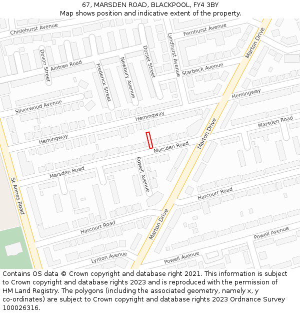 67, MARSDEN ROAD, BLACKPOOL, FY4 3BY: Location map and indicative extent of plot