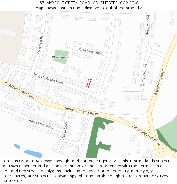 67, MAYPOLE GREEN ROAD, COLCHESTER, CO2 9QW: Location map and indicative extent of plot