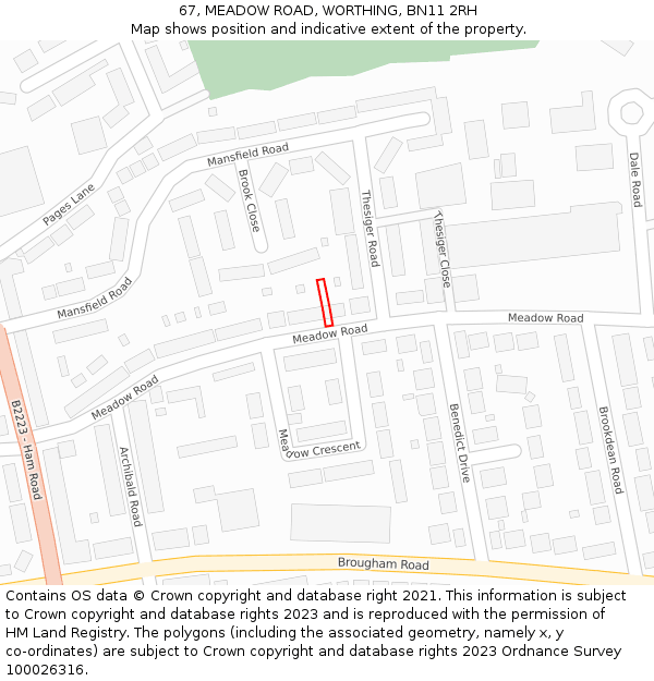 67, MEADOW ROAD, WORTHING, BN11 2RH: Location map and indicative extent of plot