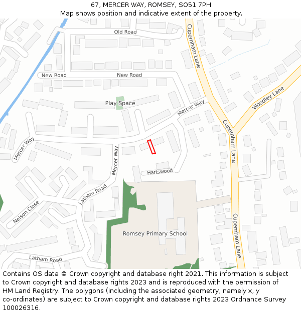 67, MERCER WAY, ROMSEY, SO51 7PH: Location map and indicative extent of plot