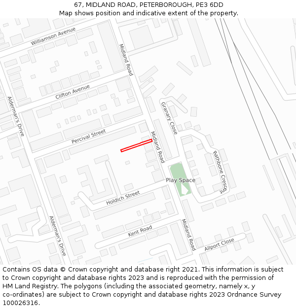 67, MIDLAND ROAD, PETERBOROUGH, PE3 6DD: Location map and indicative extent of plot