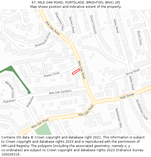 67, MILE OAK ROAD, PORTSLADE, BRIGHTON, BN41 2PJ: Location map and indicative extent of plot