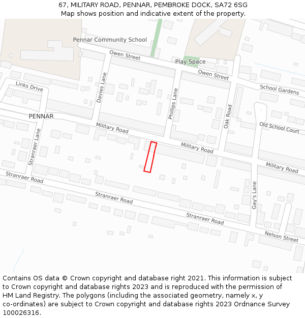 67, MILITARY ROAD, PENNAR, PEMBROKE DOCK, SA72 6SG: Location map and indicative extent of plot