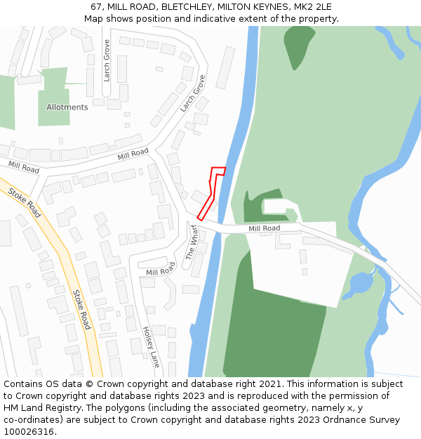 67, MILL ROAD, BLETCHLEY, MILTON KEYNES, MK2 2LE: Location map and indicative extent of plot