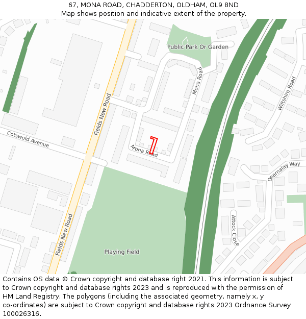 67, MONA ROAD, CHADDERTON, OLDHAM, OL9 8ND: Location map and indicative extent of plot