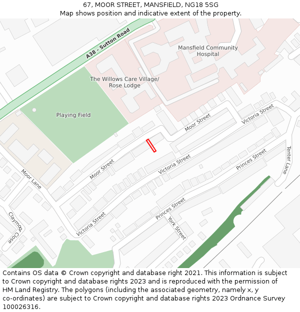 67, MOOR STREET, MANSFIELD, NG18 5SG: Location map and indicative extent of plot