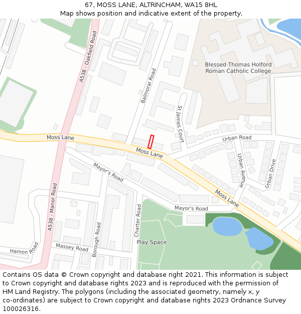 67, MOSS LANE, ALTRINCHAM, WA15 8HL: Location map and indicative extent of plot