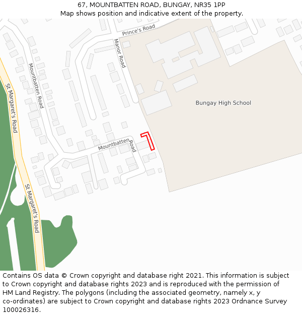 67, MOUNTBATTEN ROAD, BUNGAY, NR35 1PP: Location map and indicative extent of plot