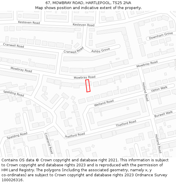 67, MOWBRAY ROAD, HARTLEPOOL, TS25 2NA: Location map and indicative extent of plot