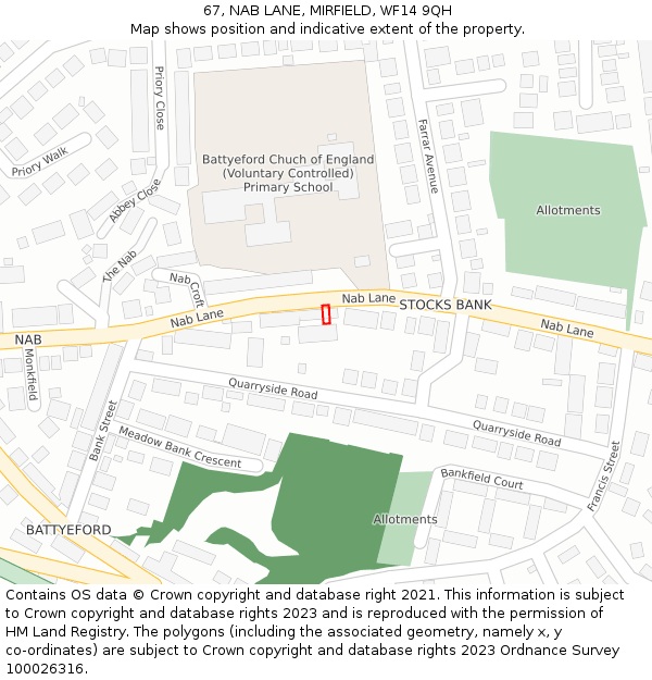 67, NAB LANE, MIRFIELD, WF14 9QH: Location map and indicative extent of plot