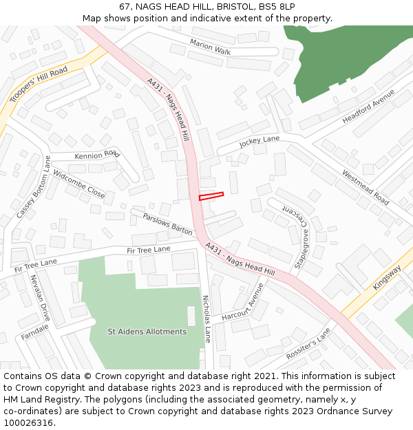 67, NAGS HEAD HILL, BRISTOL, BS5 8LP: Location map and indicative extent of plot