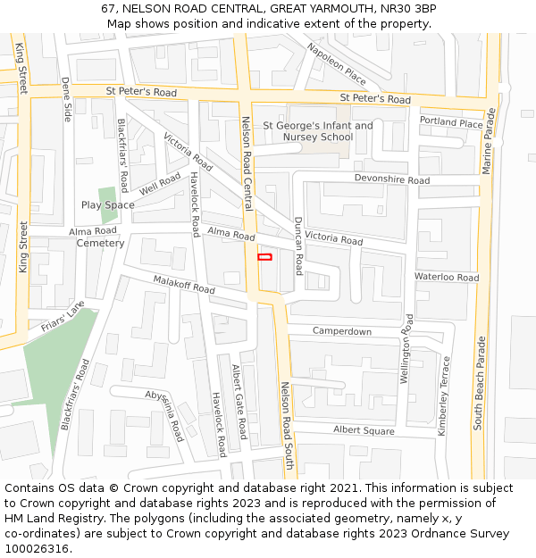 67, NELSON ROAD CENTRAL, GREAT YARMOUTH, NR30 3BP: Location map and indicative extent of plot