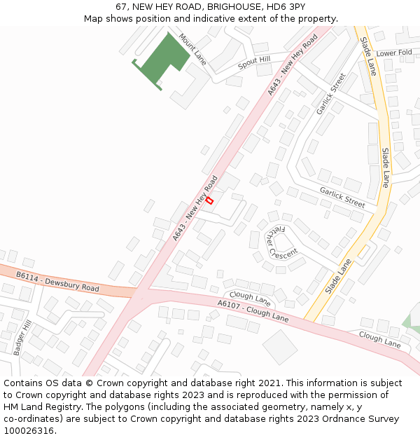 67, NEW HEY ROAD, BRIGHOUSE, HD6 3PY: Location map and indicative extent of plot
